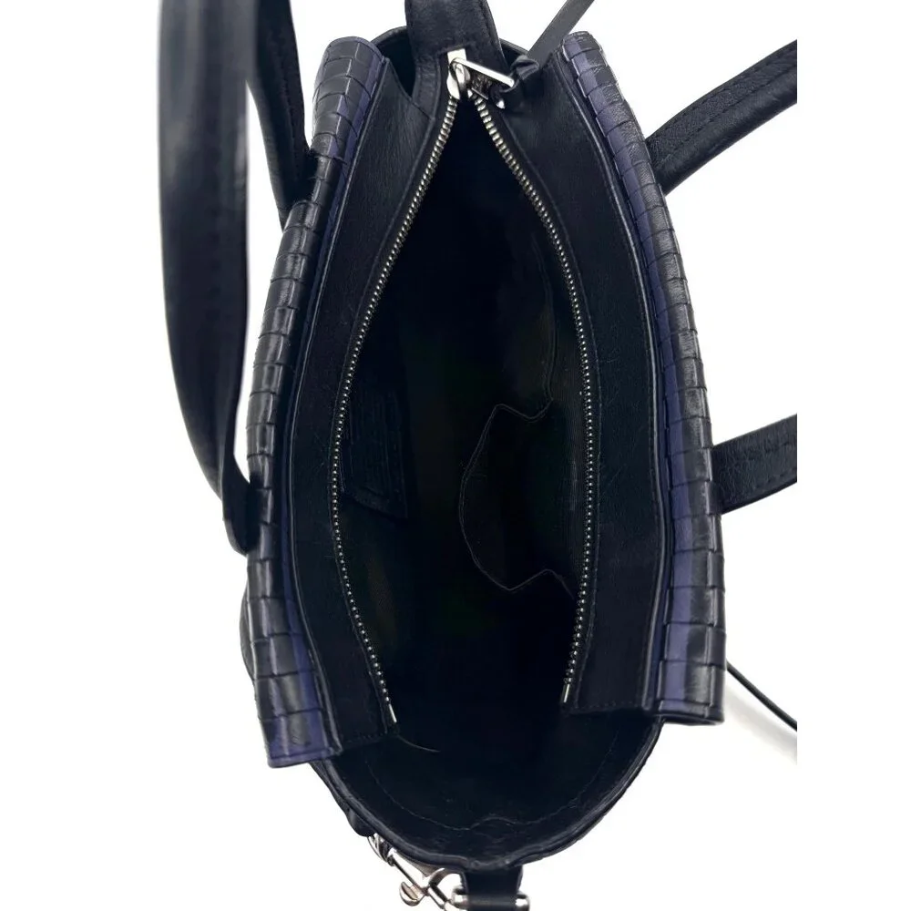 Coach Style 31001 Bleeker Blue Black Woven Leather Satchel Crossbody‎ Small Bag